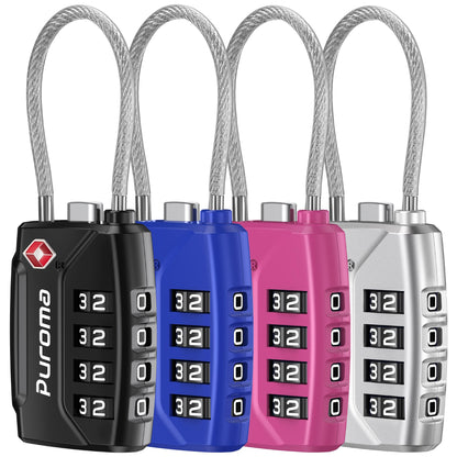 Puroma 2 Pack TSA Approved Luggage Locks 4 Digit Code Cable Lock Basic Pink
