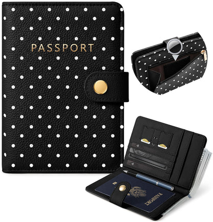 Slohif RFID Blocking Passport Holder with Hidden Tracker Slot Playful Cat
