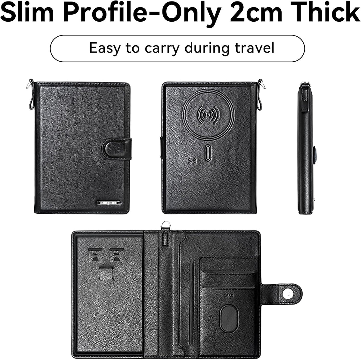 Trackable Passport Holder for Travel, RFID Blocking Wallet, Black
