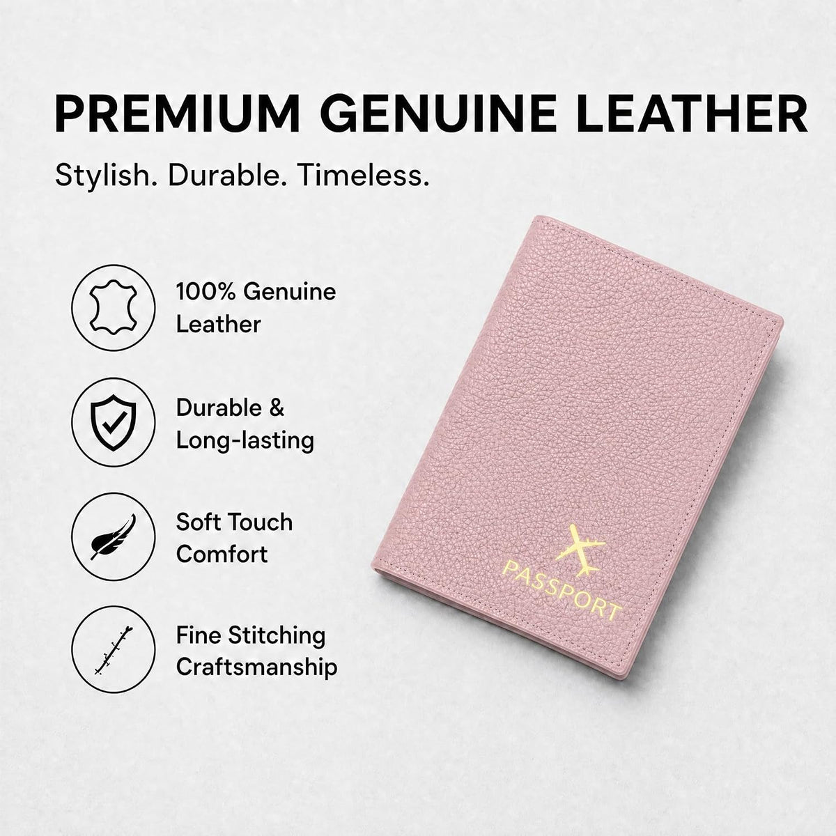 Genuine Leather Passport Holder, Litchi Grain Cowhide Slim Travel Passport Wallet with Card Slots Fold Cover Design for Men & Women