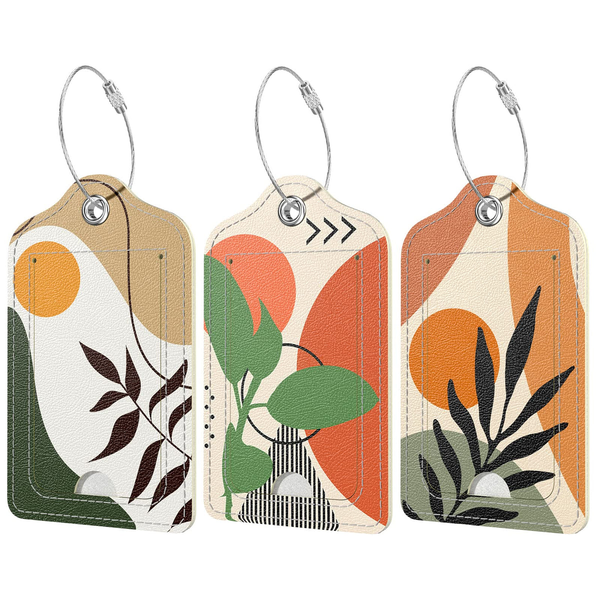 Rimilak 3 Pcs PU Leather Luggage Tags with Privacy Flap, Name ID Label