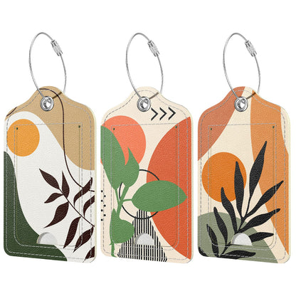 Rimilak 3 Pcs PU Leather Luggage Tags with Privacy Flap, Name ID Label