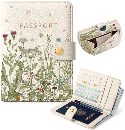 Slohif RFID Blocking Passport Holder with Hidden Tracker Slot Playful Cat