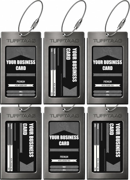 Luggage Tags Business Card Holder by TUFFTAAG - Durable Travel ID Bag Tag, Gunmetal, 2 Tags