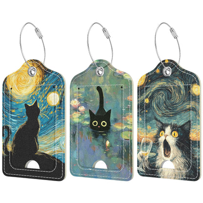 Rimilak 3 Pcs PU Leather Luggage Tags with Privacy Flap, Name ID Label
