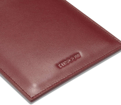 HISCOW Minimalist Leather Passport Sleeve, Slim Holder, Wine Red