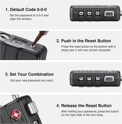 Puroma 4 Pack TSA Locks for Luggage Lightweight 4-Digit Code Padlock Black