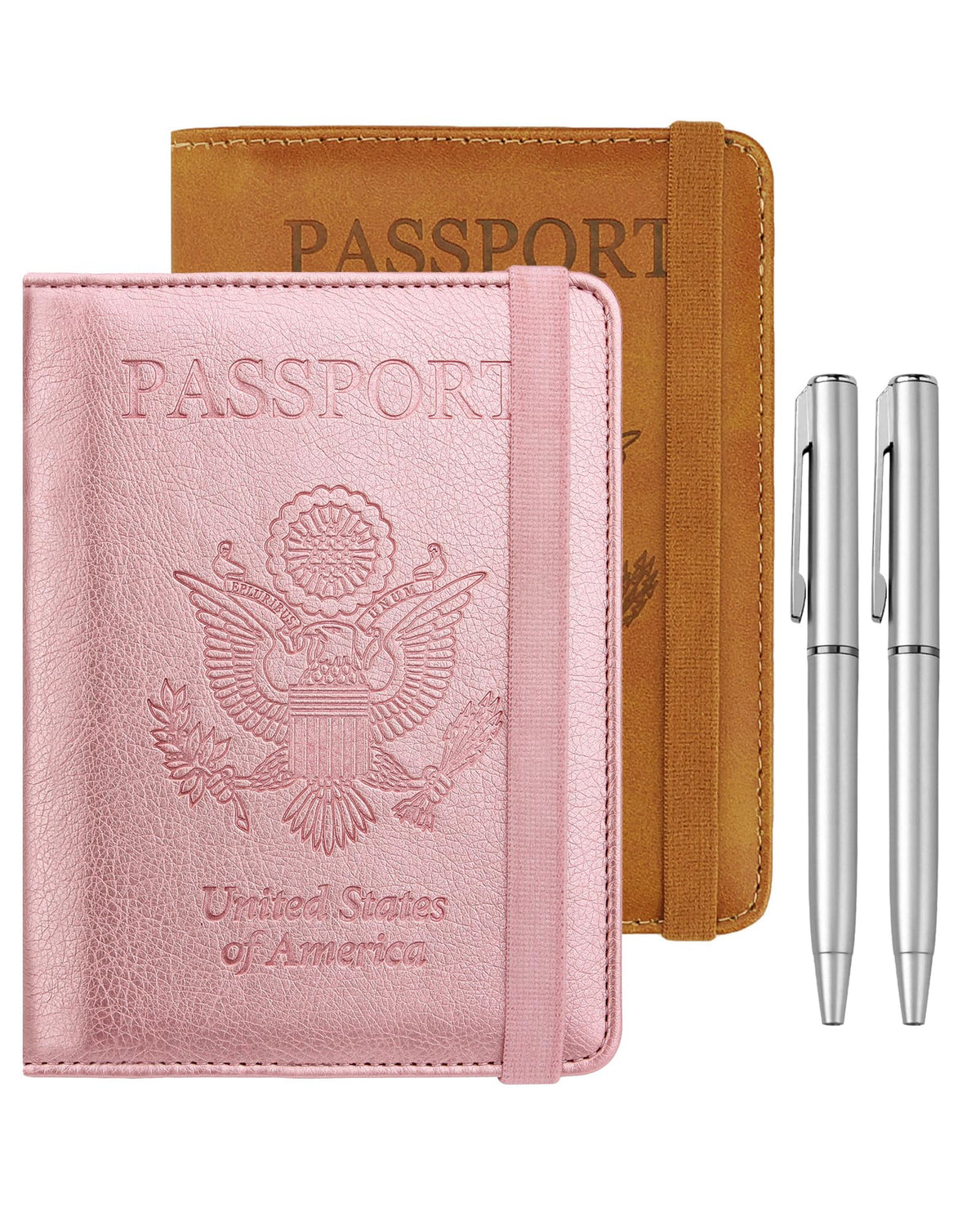WALNEW Passport Holder for Travel, RFID Passport Cover Wallet for Women Men, PU Leather Passport Book Card Holder Case with Pen, Travelling Essentials for Flying