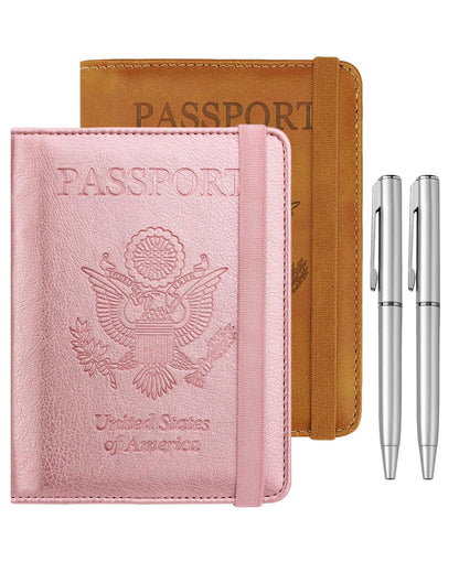 WALNEW Passport Holder for Travel, RFID Passport Cover Wallet for Women Men, PU Leather Passport Book Card Holder Case with Pen, Travelling Essentials for Flying