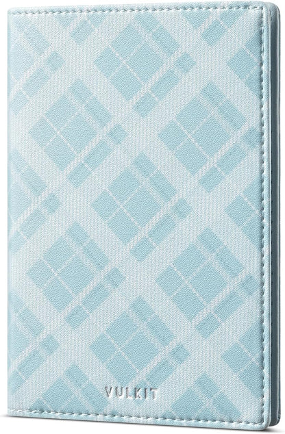 VULKIT Cute Passport Cover for Women, RFID Blocking Slim Passport Book Holder, Leather Travel Passport Wallet with Magnetic Closure Blue
