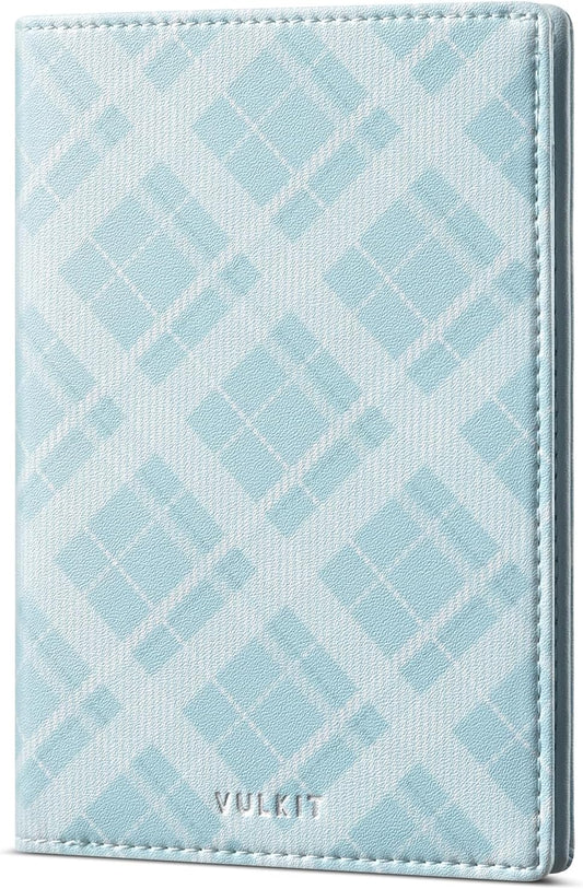 VULKIT Cute Passport Cover for Women, RFID Blocking Slim Passport Book Holder, Leather Travel Passport Wallet with Magnetic Closure Blue