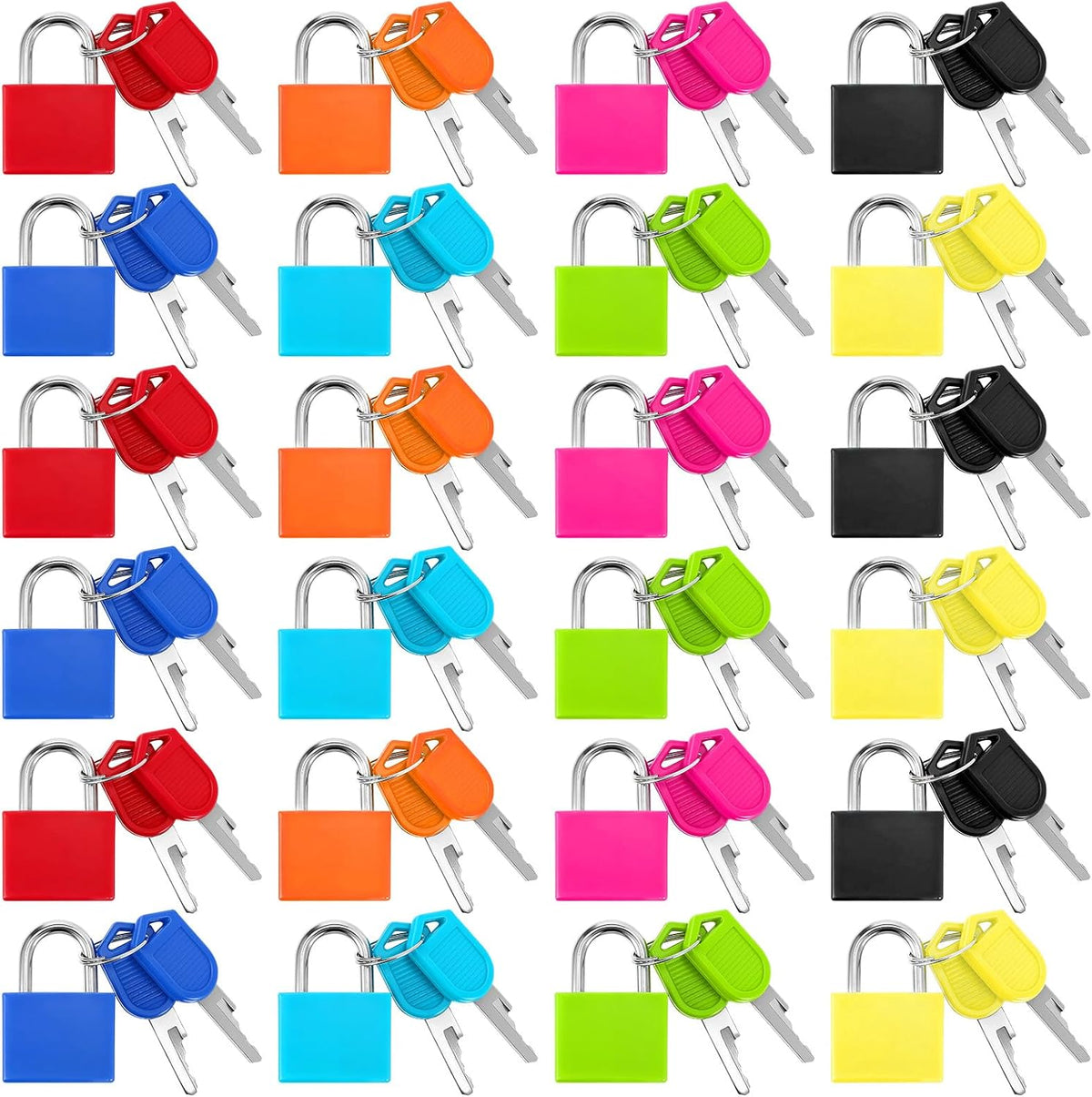 24 Pcs Multicolor Small Luggage Locks with Keys, Mini Locker Lock, Metal Suitcase Locks, Plastic-Covered Copper Keyed Padlock for Locker, Suitcase, Boxes (8 Colors)