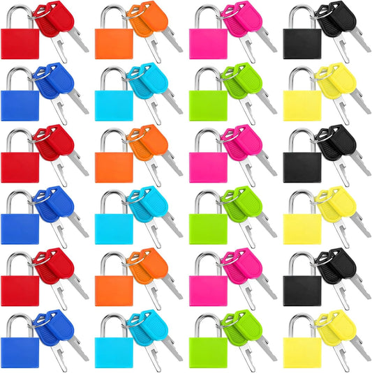 24 Pcs Multicolor Small Luggage Locks with Keys, Mini Locker Lock, Metal Suitcase Locks, Plastic-Covered Copper Keyed Padlock for Locker, Suitcase, Boxes (8 Colors)
