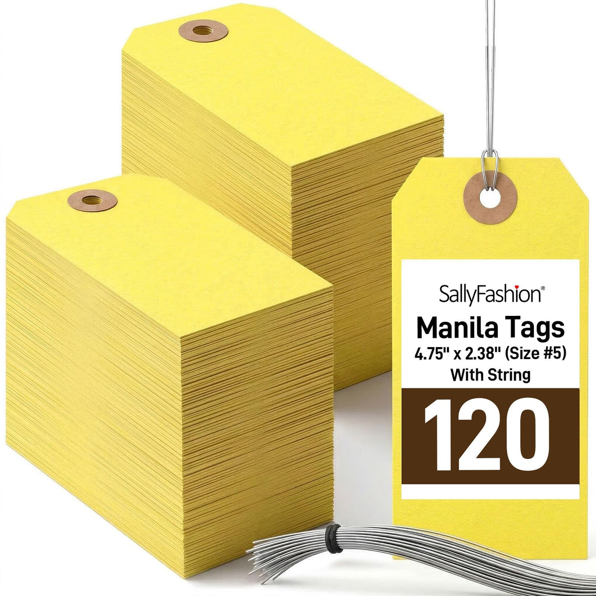 SallyFashion 120PCS Manila Tags with Wire, 4 3/4" x 2 3/8" Shipping Labels