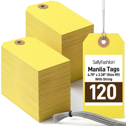 SallyFashion 120PCS Manila Tags with Wire, 4 3/4" x 2 3/8" Shipping Labels