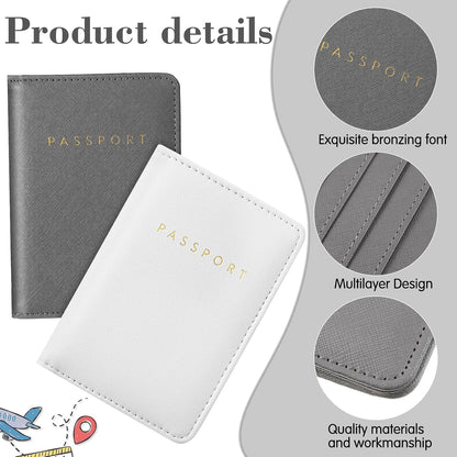 MotiMind 12 Pcs Passport Holder Cover Waterproof Leather Travel Wallet Passport Case for Women Men Family (White, Gray)