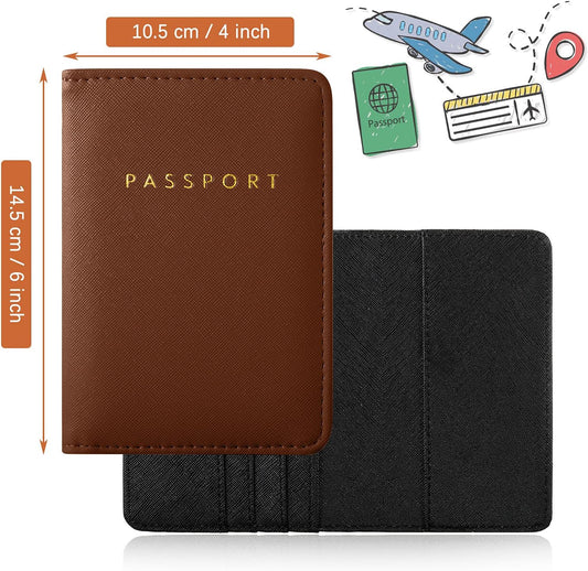 Weewooday 2 Pieces Passport Covers and 2 Pieces Luggage Tags, Passport Holder Travel Suitcase Tag (Brown, Black)