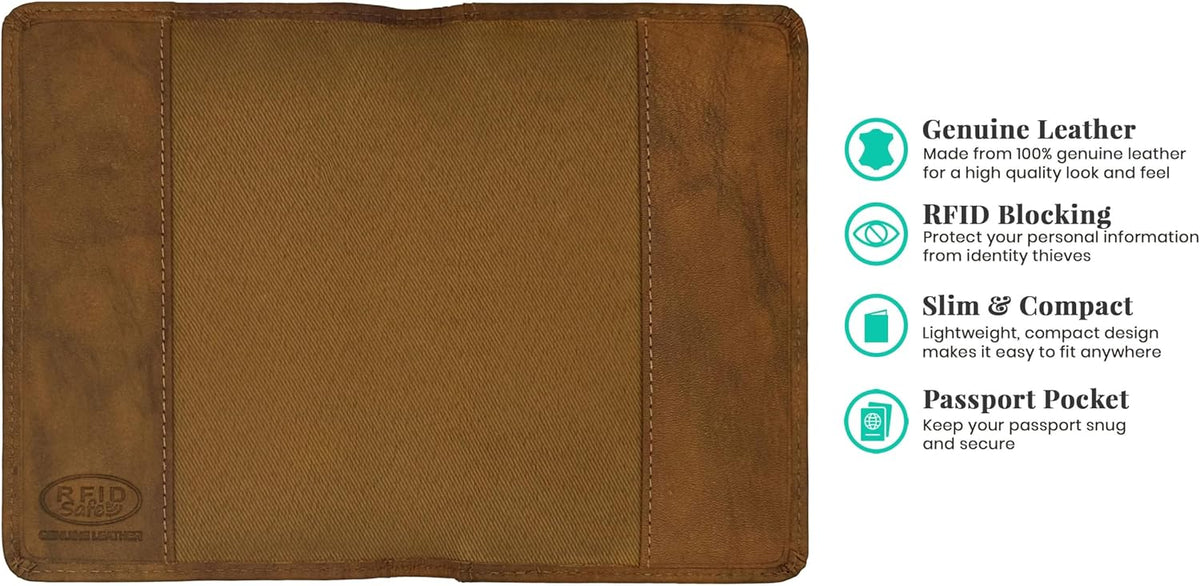Antique Saddle Genuine Leather RFID Passport Cover