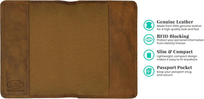 Antique Saddle Genuine Leather RFID Passport Cover