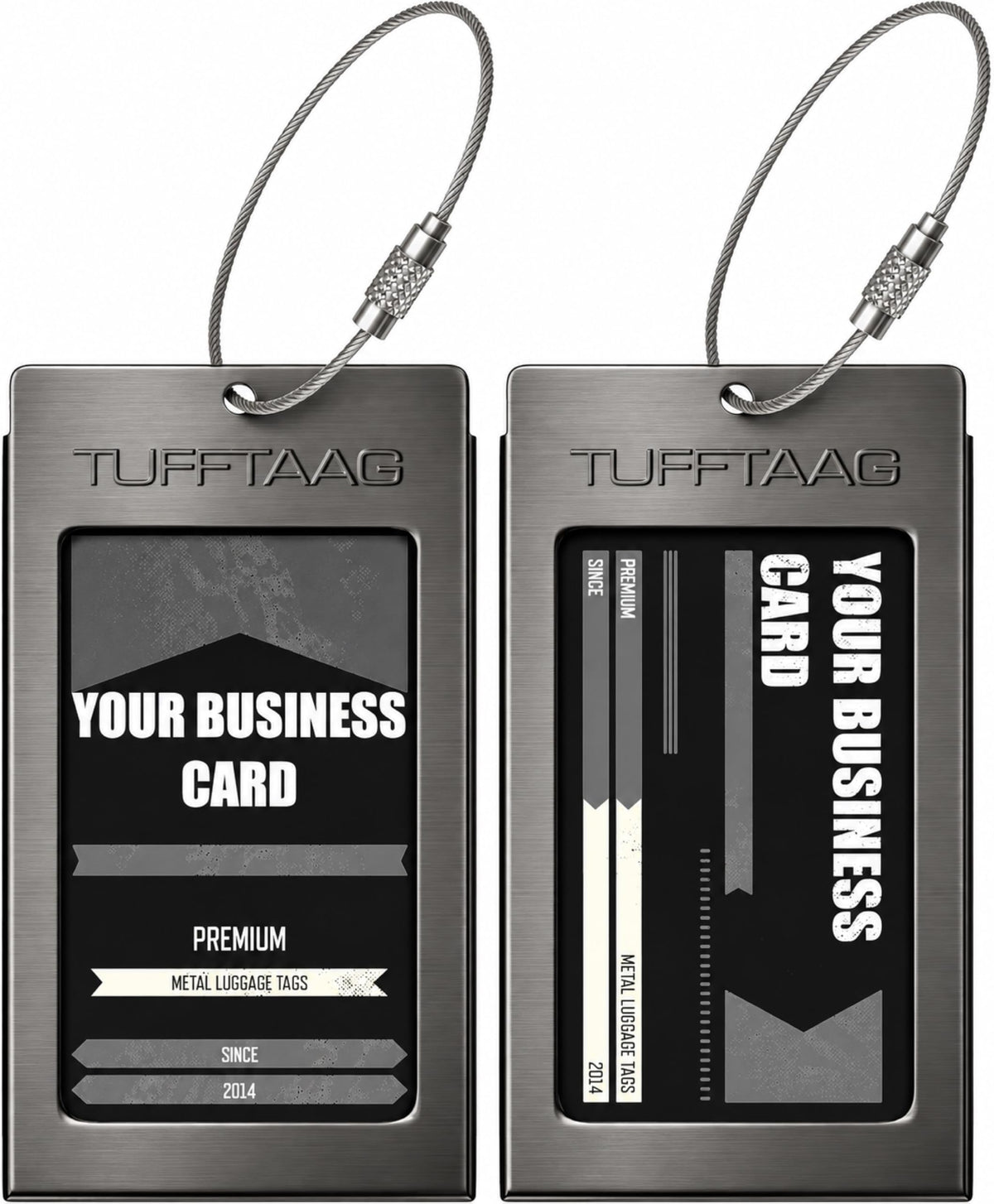 Luggage Tags Business Card Holder by TUFFTAAG - Durable Travel ID Bag Tag, Gunmetal, 2 Tags