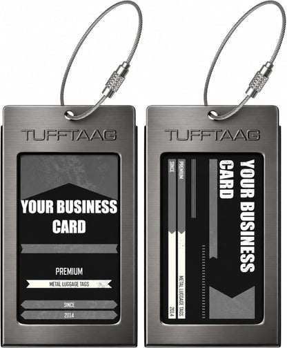 Luggage Tags Business Card Holder by TUFFTAAG - Durable Travel ID Bag Tag, Gunmetal, 2 Tags