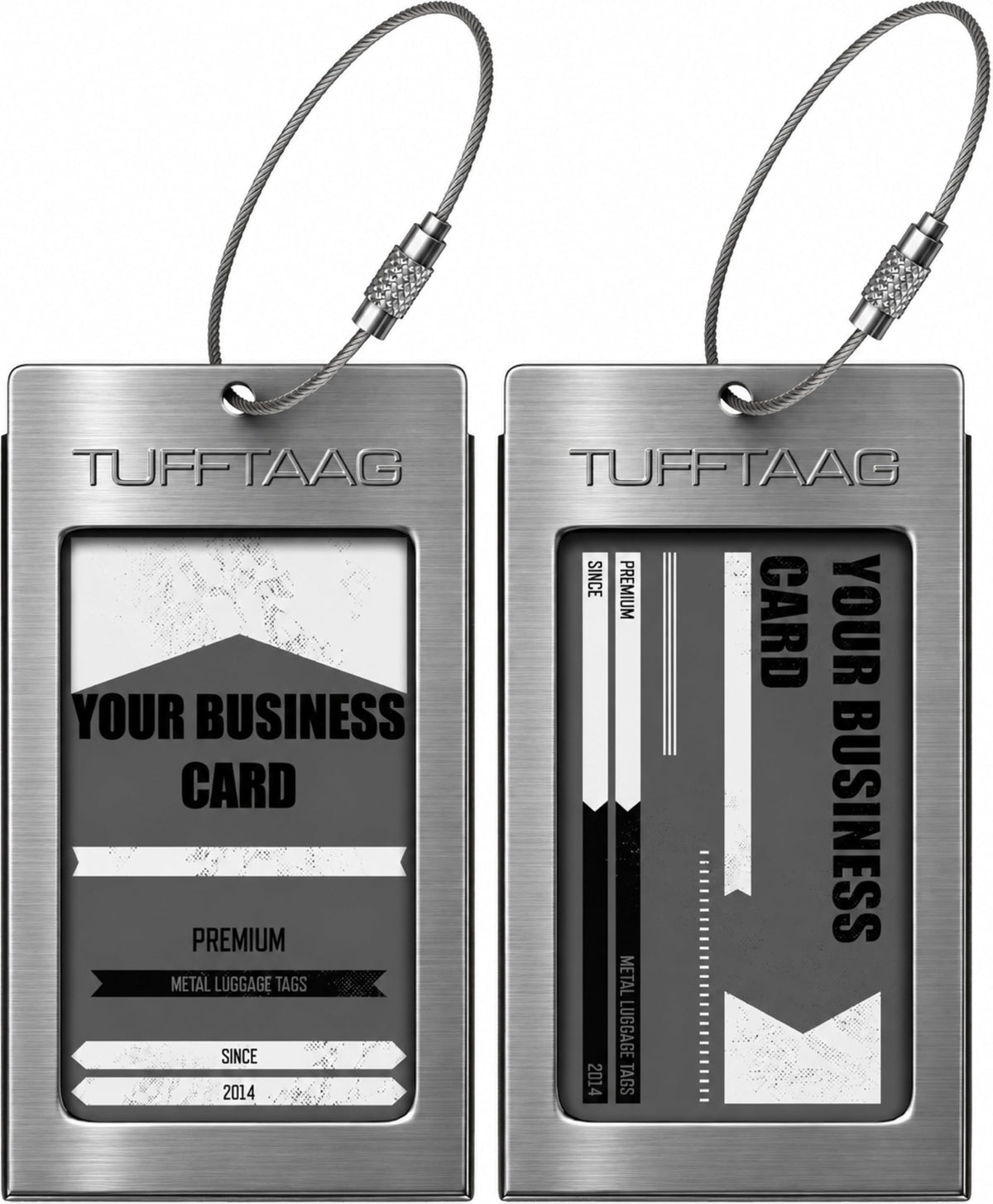 Luggage Tags Business Card Holder by TUFFTAAG - Durable Travel ID Bag Tag, Gunmetal, 2 Tags