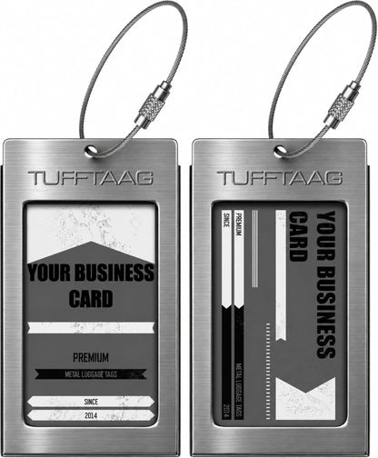 Luggage Tags Business Card Holder by TUFFTAAG - Durable Travel ID Bag Tag, Gunmetal, 2 Tags