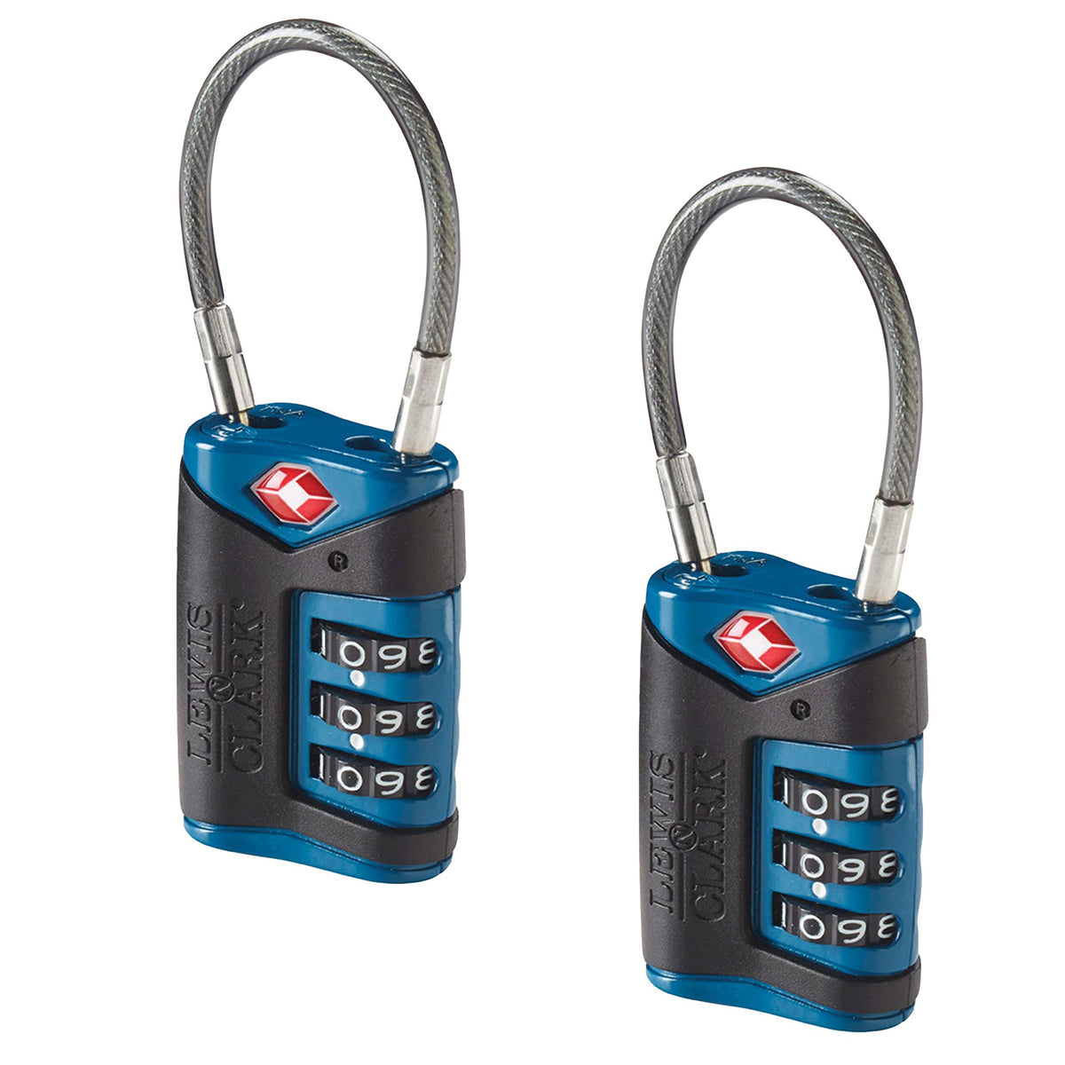 Lewis N. Clark TSA Approved Luggage Lock + Steel Cable for Suitcase, Carry On, BackPack, Laptop Bag + Purse, Perfect For Airport, Hotel or Gym - Set + Reset Your Own Combo, Black