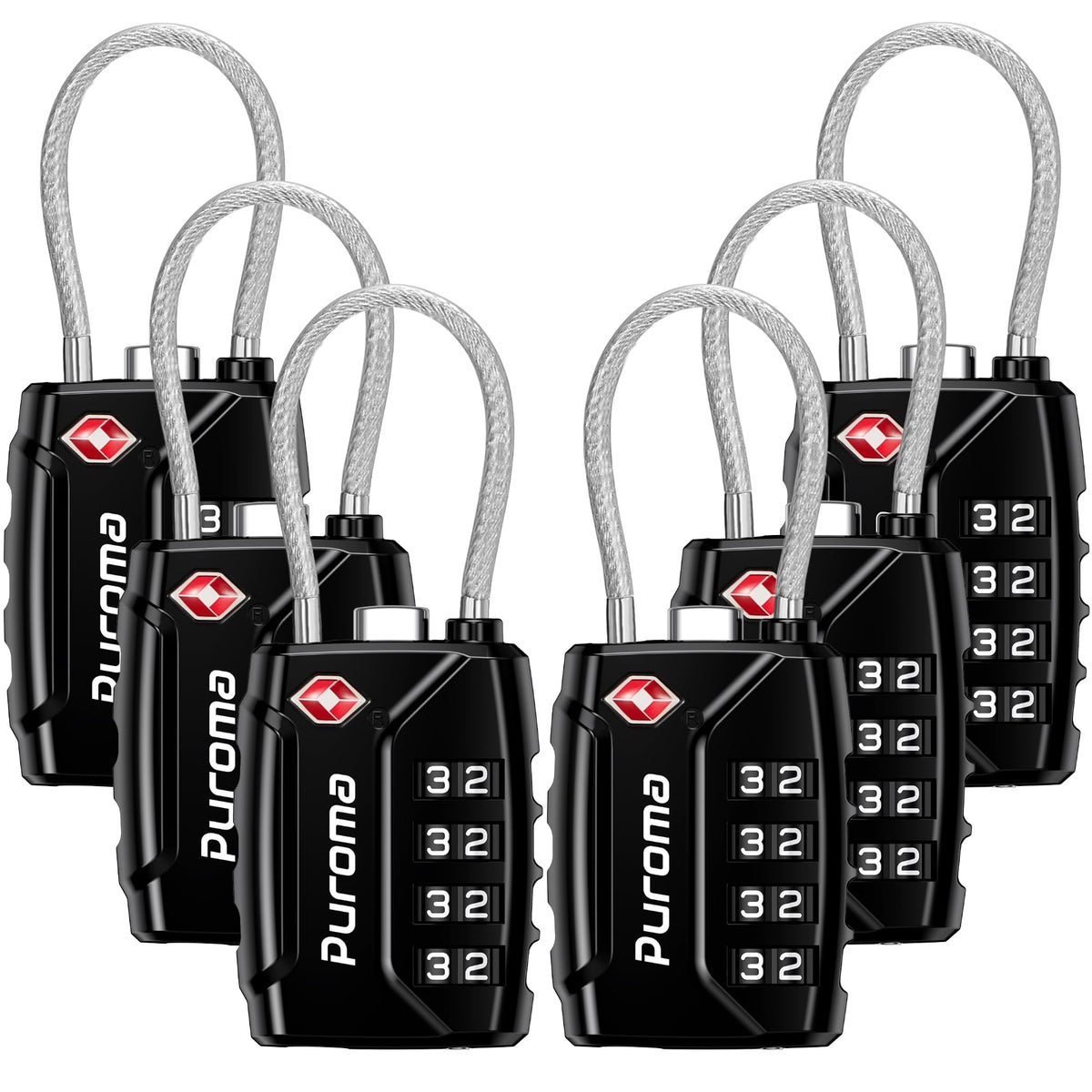 Puroma 2 Pack TSA Approved Luggage Locks 4 Digit Code Cable Lock Basic Pink