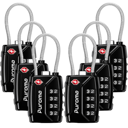 Puroma 2 TSA Approved Luggage Locks 4 Digit Code Cable Lock Blue Peacock