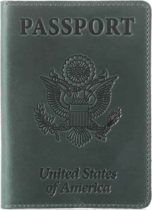 Shvigel US Leather Passport Book Cover - Thin American Travel Passport Holder - Premium International USA Passport Protector Case for Women Men (Green Vintage)