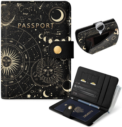 Slohif RFID Blocking Passport Holder with Hidden Tracker Slot Playful Cat