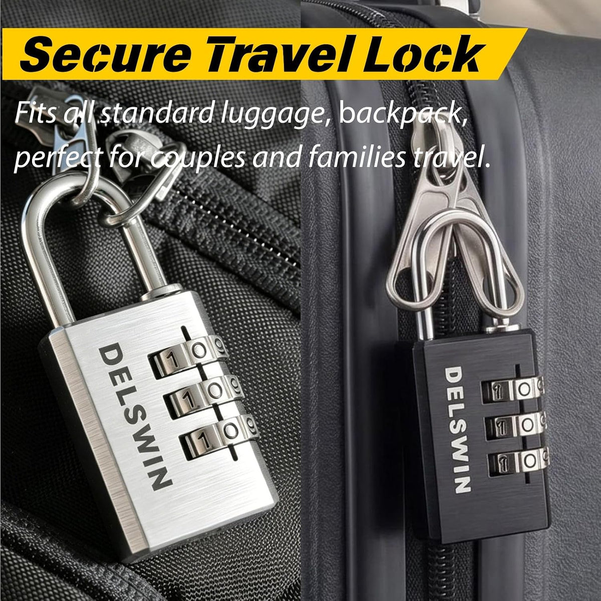 DELSWIN 3-Digit Aluminum Combination Padlock, Small Resettable Lock