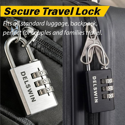 DELSWIN 3-Digit Aluminum Combination Padlock, Small Resettable Lock