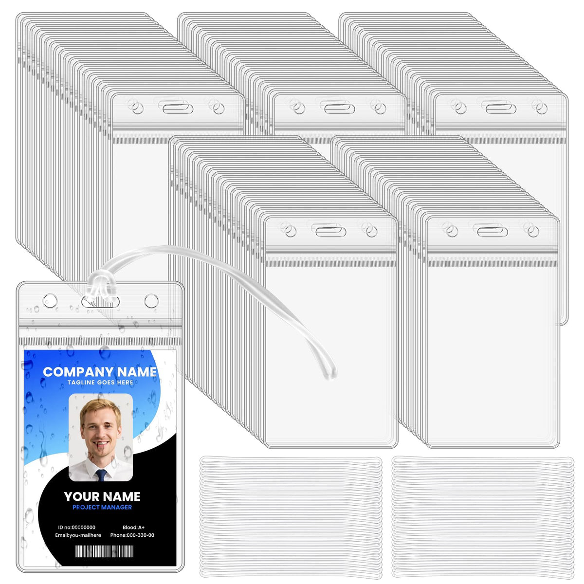 Oomcu 60 Pcs Clear Luggage Tag Holders with Straps, Cruise ID Badge Holders for Travel