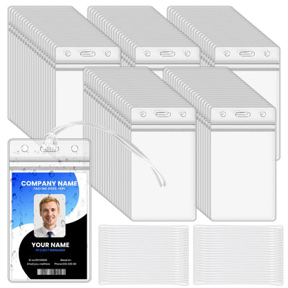 Oomcu 60 Pcs Clear Luggage Tag Holders with Straps, Cruise ID Badge Holders for Travel