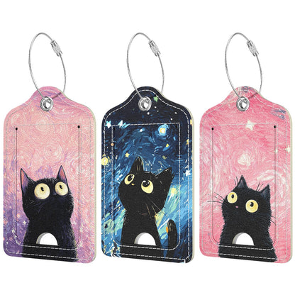 Rimilak 3 Pcs PU Leather Luggage Tags with Privacy Flap, Name ID Label