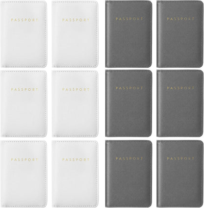 MotiMind 12 Pcs Passport Holder Cover Waterproof Leather Travel Wallet Passport Case for Women Men Family (White, Gray)