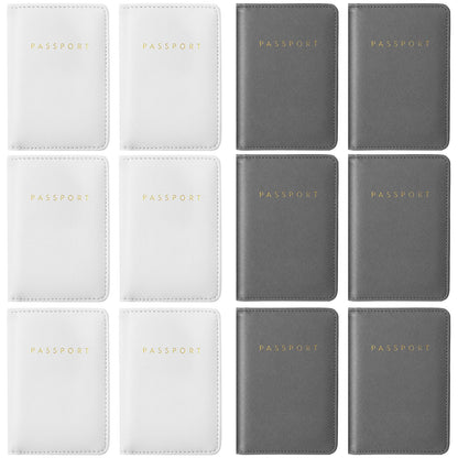 MotiMind 12 Pcs Passport Holder Cover Waterproof Leather Travel Wallet Passport Case for Women Men Family (White, Gray)