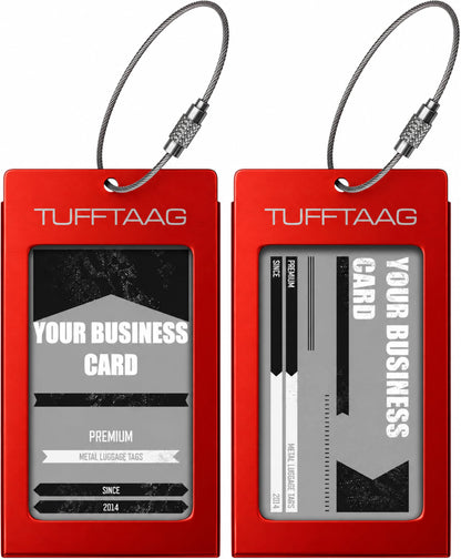Luggage Tags Business Card Holder by TUFFTAAG - Durable Travel ID Bag Tag, Gunmetal, 2 Tags