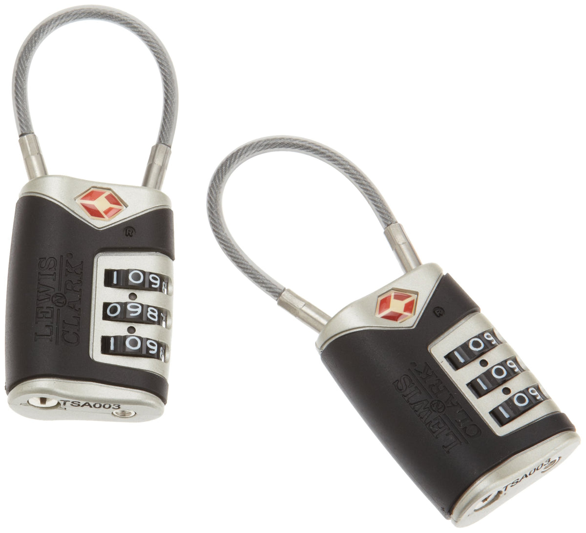 Lewis N. Clark TSA Approved Luggage Lock + Steel Cable for Suitcase, Carry On, BackPack, Laptop Bag + Purse, Perfect For Airport, Hotel or Gym - Set + Reset Your Own Combo, Black