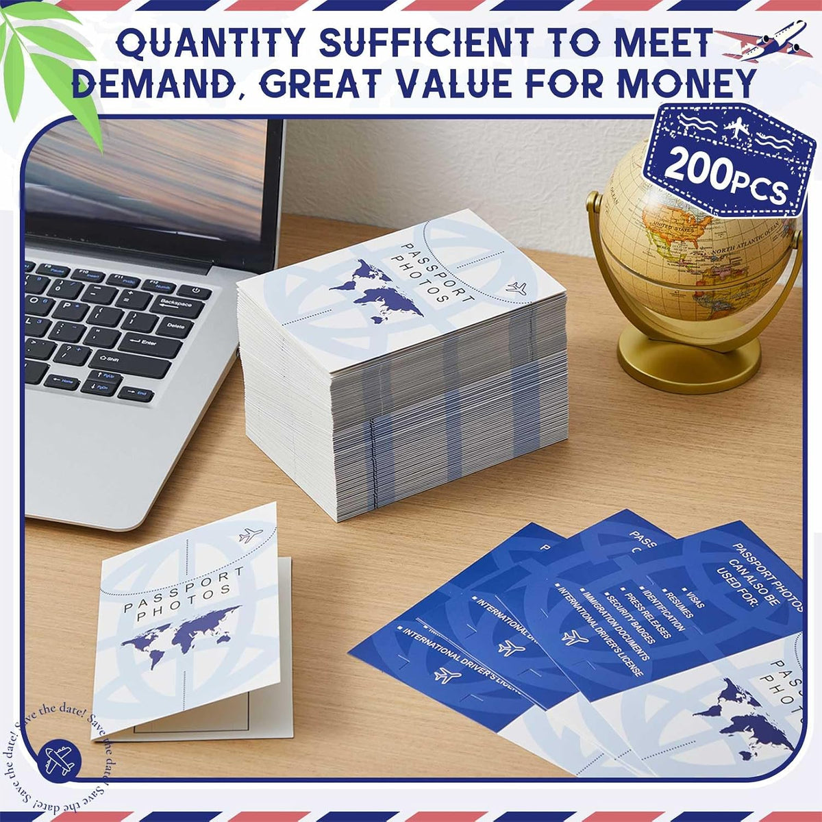 200 Pcs Thick Passport Photo Holder 5.31 x 3.54 Inches Passport Picture Folders with Compartment for 2 x 2 Print, Picture Display Safely for Office, Customers Deliver Pictures, Travel