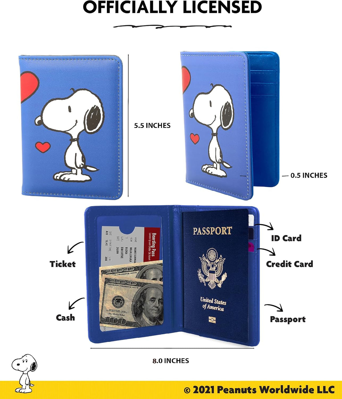 Peanuts Woodstock and Snoopy Passport Cover Official License (Blue)