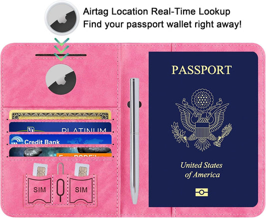 Airtag Passport Holder for Travel Essentials, RFID Passport Cover