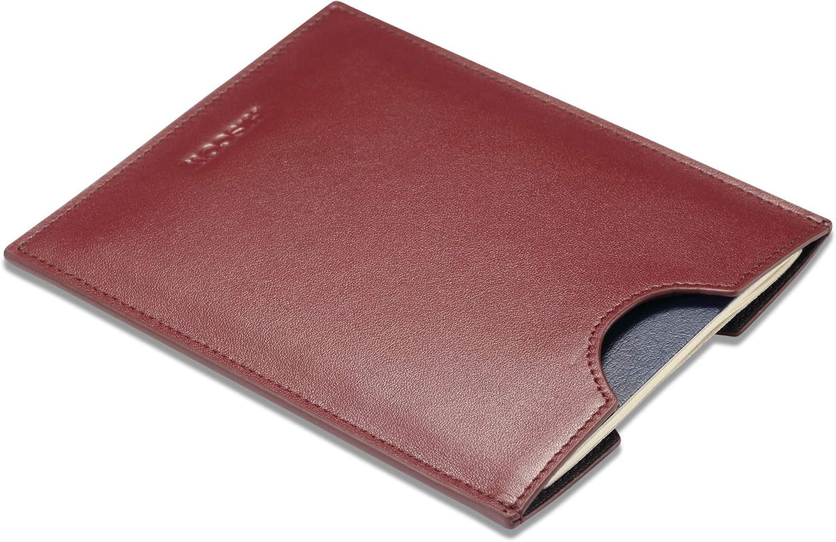 HISCOW Minimalist Leather Passport Sleeve, Slim Holder, Wine Red