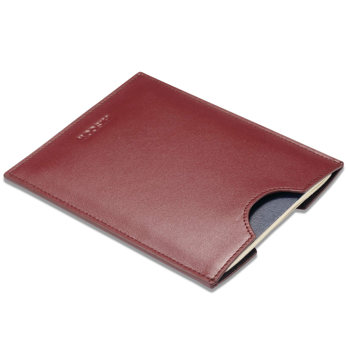 HISCOW Minimalist Leather Passport Sleeve, Slim Holder, Wine Red