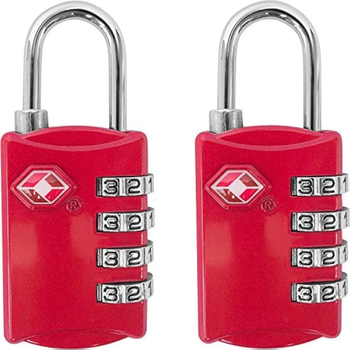 TSA Luggage Locks 2 Pack – 4-Digit Steel – Red