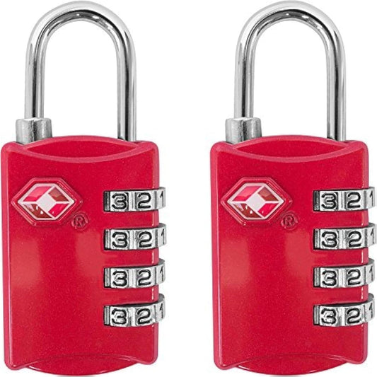 TSA Luggage Locks 2 Pack – 4-Digit Steel – Red