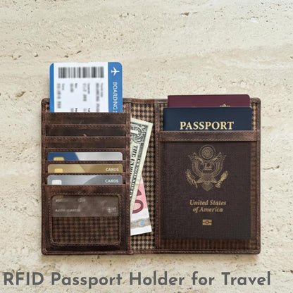 SETTINI® Genuine Leather RFID Passport Holder Wallet for Travel Compass