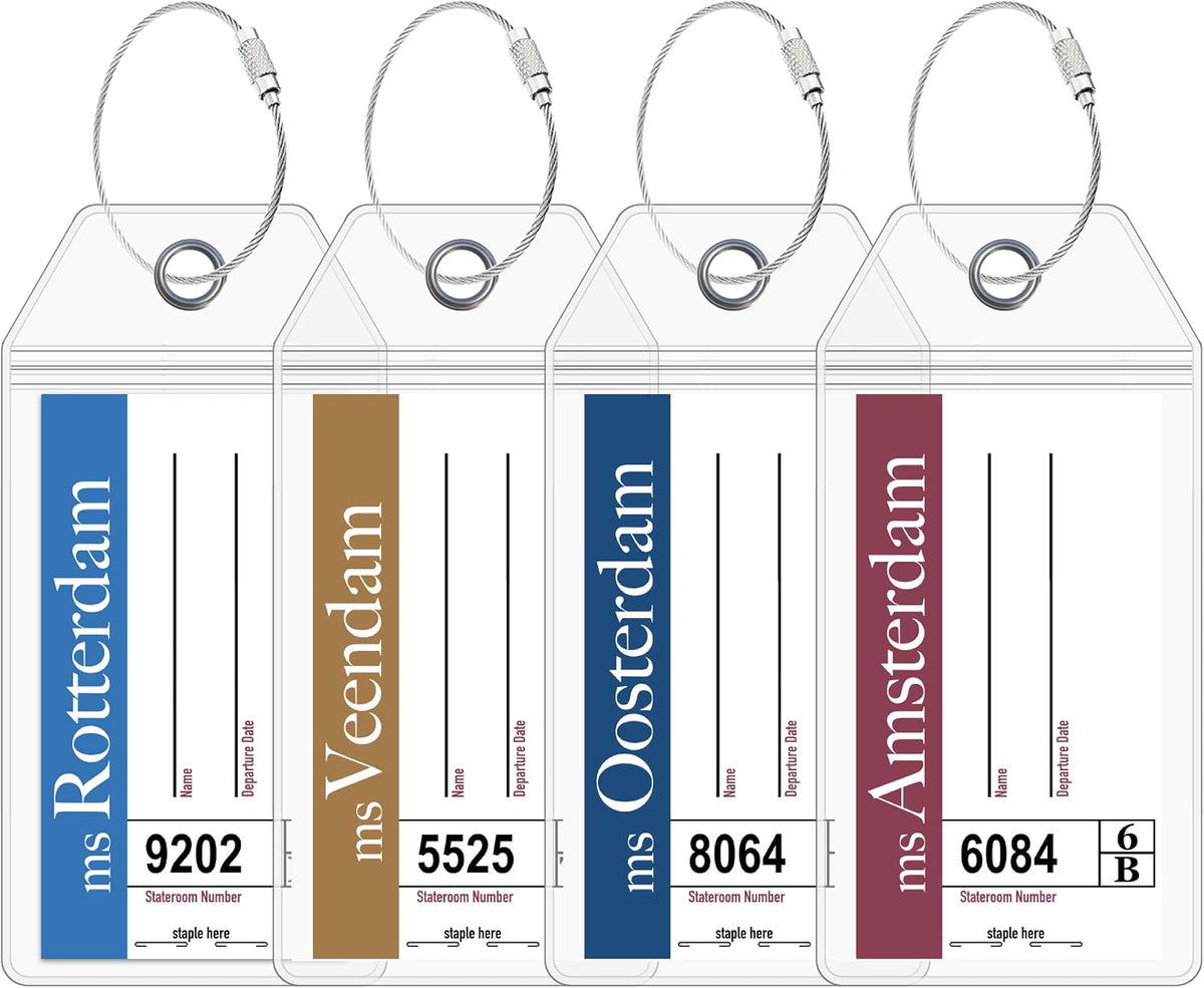 Cruise On Holland America Luggage Tag Holders (4 Pack), Clear & Waterproof